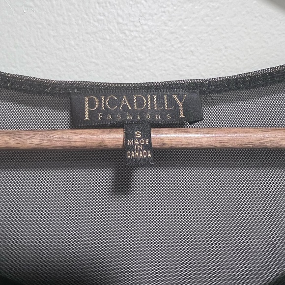 Picadilly Fashion Black Top with Mesh Sweetheart Neckline, Pleats in Back, Sm - Picture 2 of 8